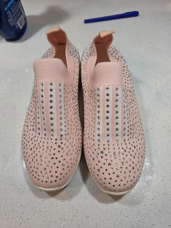 Shoes - Women's Slip-On Knit Sneakers with Crystal Accents - Pink